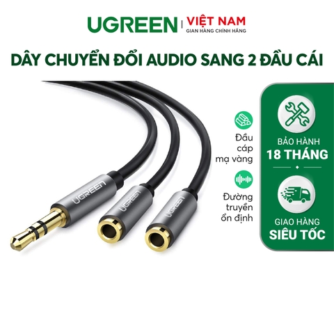 UGREEN 3.5mm Audio Cable Splitter M/2F Aluminum Shell with Braided 20cm (Black) AV123 70102