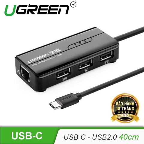 Bộ chia USB Type-C to 3 cổng USB 2.0 + card mạng Giga LAN nhựa ABS 30289 (15cm) 40cm 30289