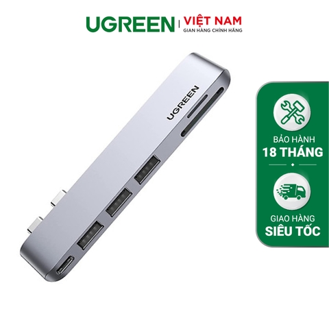 UGREEN 2xUSB-C to 3xUSB3.0-A+SD+TF+PD Multifunction Adapter Aluminum Shell (Space Gray) CM251 60560