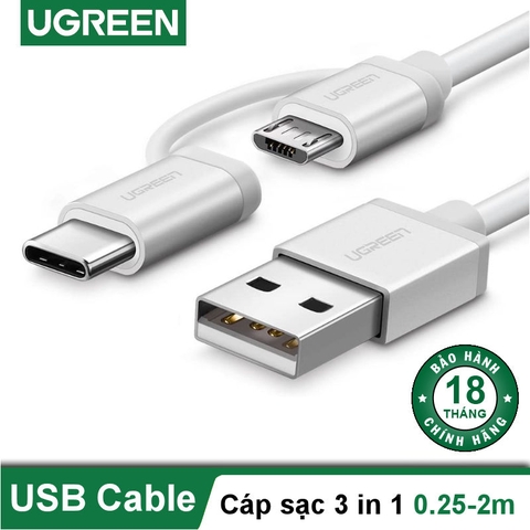 Dây USB ra 2 đầu Micro USB Cable và USB-C 0.5M 20871