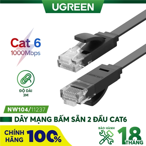 Dây mạng 2 đầu đúc Cat6 UTP dây dẹt NW104 30M 11223