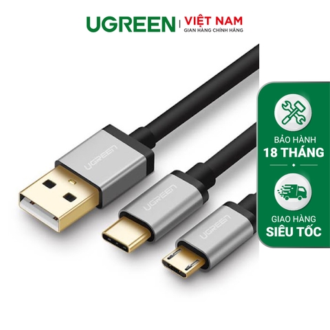 USB 2.0 to Micro USB + Type C data cable 1M Blue 30572