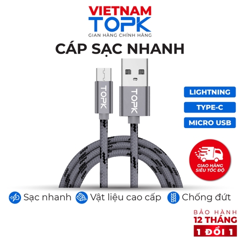 Dây sạc nhanh 3A TOPK AN09 vỏ bện nylon dài 1m - Hàng chính hãng Bảo hành 12 tháng 1 đổi 1