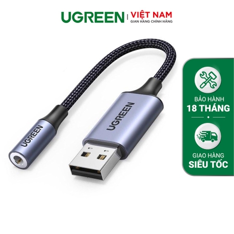 UGREEN USB 2.0 to 3.5mm Audio Adapter Aluminum Alloy 25cm (Dark Gray) 30757