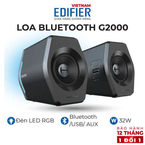 Loa máy tính Bluetooth EDIFIER G2000 Đèn led RGB - Công suất 32W Kèm cổng kết nối USB/ AUX - Hàng phân phối chính hãng