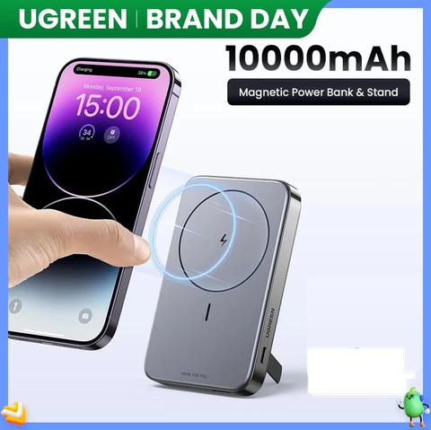 Pin sạc dự phòng cho điện thoại, 10000mAh Li-ion, màu xám 1 cổng đầu ra hỗ trợ sạc không dây(15086) điện áp vào 5V/3A-12V/1.67A