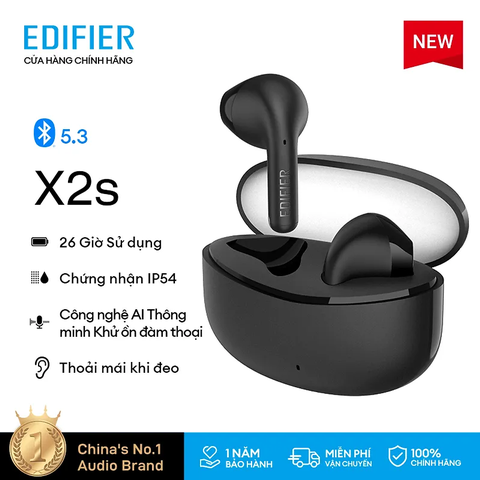 Tai nghe không dây nhét tai Bluetooth 5.1 nhét tai TWS EDIFIER X2s, dung lượng pin 420mAh, màu đen,dải tần: 20Hz-20KHZ, công suất thu phát không dây dưới 60mW