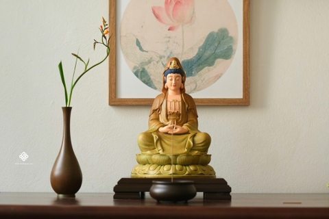 Tượng Quan Âm Bồ tát đồng mạ vàng 24k 29cm