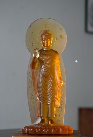 Tượng Đức Phật Thích Ca lưu ly vàng 36cm