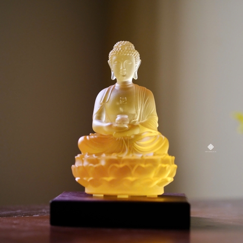Tượng Đức Phật Thích Ca lưu ly vàng 12cm (chưa kèm đế)