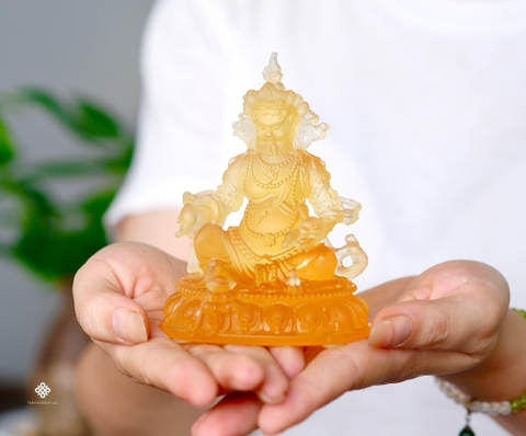Tượng Đức Phật Tài Bảo Dzambala lưu ly vàng 11cm