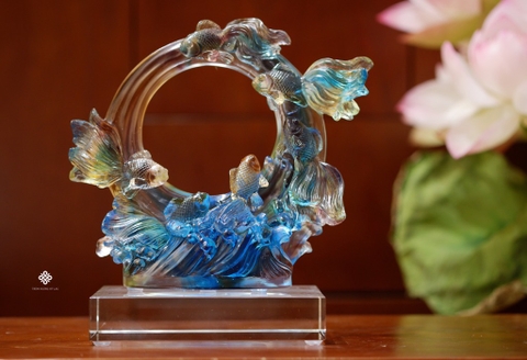 Tượng vũ điệu lục ngư lưu ly 24cm