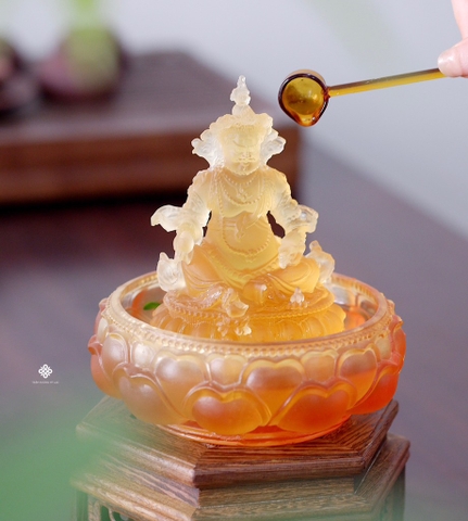 Bộ tắm Đức Phật Dzambala lưu ly vàng mini