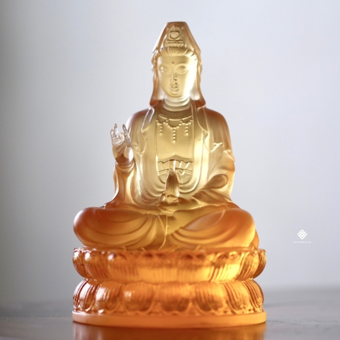 Tượng Quan Âm Bồ tát lưu ly vàng 13cm