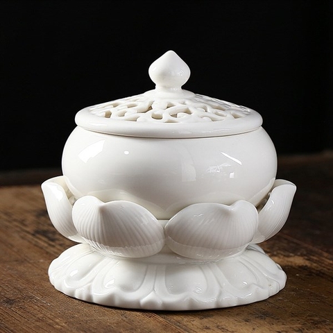 Lư hoa sen sứ trắng cỡ lớn
