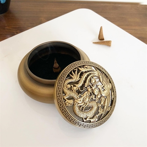 Lư đồng rồng phượng vàng
