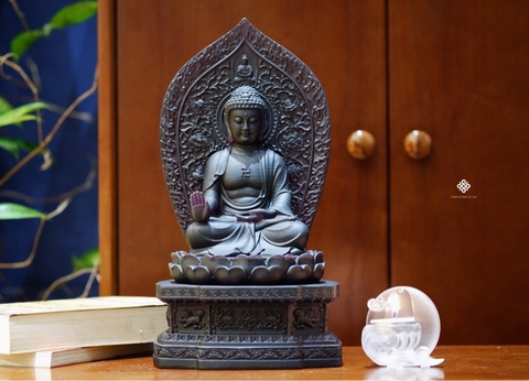 Tượng Đức Phật A Di Đà lưu ly tím kèm đế