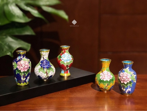 Bộ 5 bình sứ tráng men khảm pháp lam
