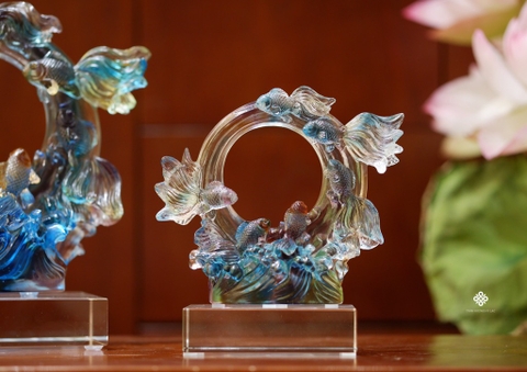 Tượng vũ điệu lục ngư lưu ly 16cm