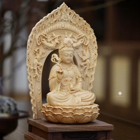 Tượng Quan Âm Bồ tát gỗ hinoki Nhật Bản 25cm