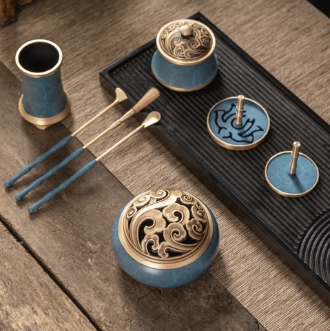 Bộ xông trầm vân mây xanh dương