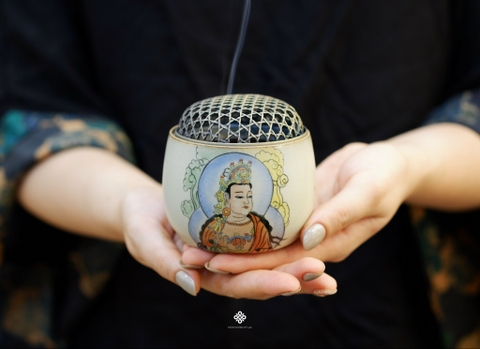 Lư gốm vẽ tay Quan Âm Bồ tát