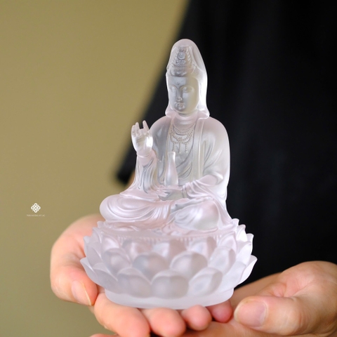 Tượng Quan Âm Bồ tát lưu ly trắng 12.8cm