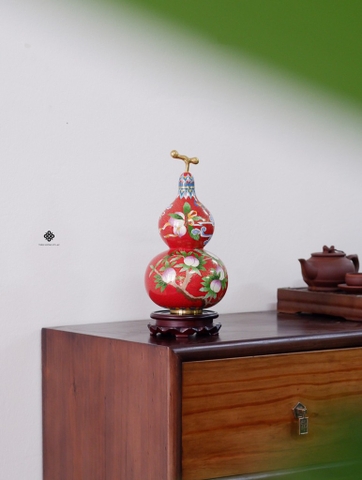 Hồ lô phúc lạc đồng khảm pháp lam đỏ 30cm
