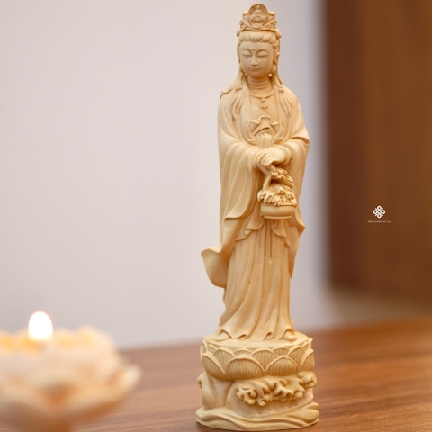 Tượng Ngư Lam Quan Âm Bồ tát gỗ hoàng dương