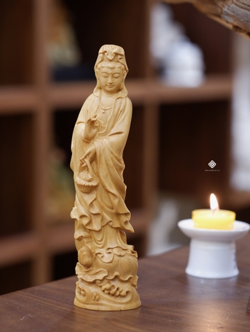 Tượng Ngư Lam Quán Âm gỗ hoàng dương 21cm