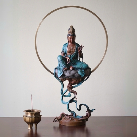 Tượng đồng Quan Âm Thuỷ Nguyệt 45cm