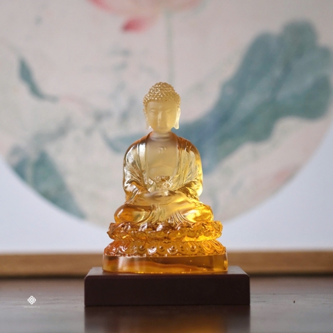 Tượng Đức Phật A Di Đà lưu ly vàng 13cm