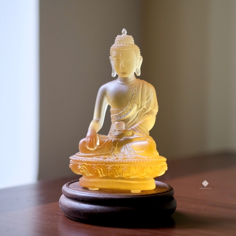 Tượng Đức Phật Thích Ca lưu ly vàng 12cm