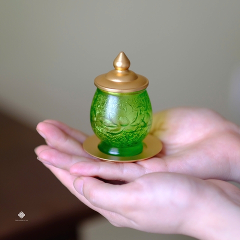Chén nước hoa sen lưu ly xanh lá