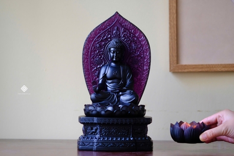 Tượng Đức Phật A Di Đà lưu ly tím kèm đế