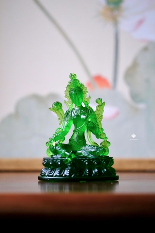 Tượng lục độ Phật mẫu Tara xanh lưu ly 13cm