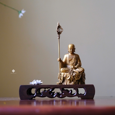 Tượng Địa Tạng Bồ tát đồng vàng 10cm