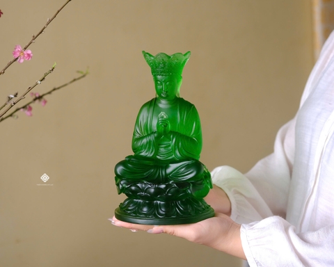 Đức Phật Đại Nhật Như Lai lưu ly xanh lá 24cm