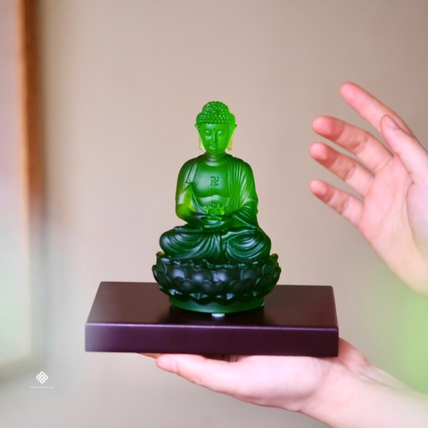Tượng Đức Phật A Di Đà lưu ly xanh lá 12cm