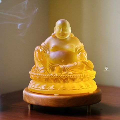 Tượng Đức Phật Di Lặc lưu ly vàng 13.2cm