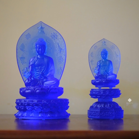 Tượng Phật Dược Sư hào quang lưu ly xanh dương 13.5cm