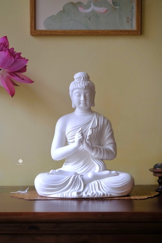 Tượng Đức Phật Thích Ca chuyển pháp luân sứ trắng