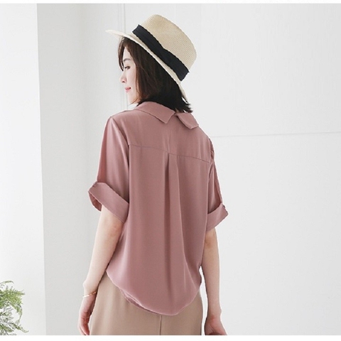 Áo sơ mi nữ ngắn tay kiểu cổ Lá Sen Vải