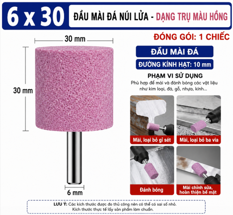 Đầu đá mài hình trụ cốt 6 ly màu hồng