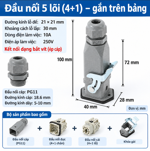 Jack nối cổng công nghiệp 5 chân 10A