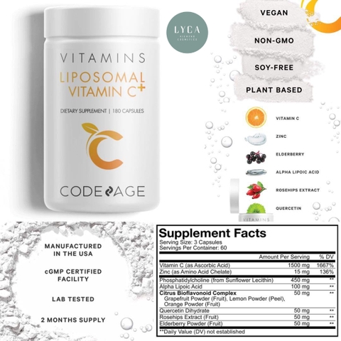 [CODE AGE] Bộ đôi Codeage dưỡng sáng da, chống oxy hóa Liposomal glutathione + Liposomal vitamin C