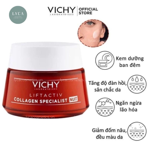 [VICHY] Kem Dưỡng Hỗ Trợ Sáng Da, Mờ Thâm Nám Ban Đêm Vichy Liftactiv Collagen Specialist Night 50ml