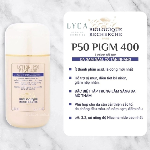 Lotion P50 BIOLOGIQUE RECHERCHE (P50T, P50W, P50V, P50 PIGM 400)