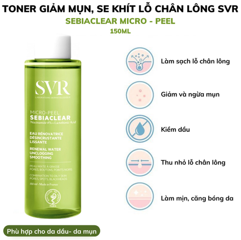 [SVR] TONER SVR SEBIACLEAR MICRO-PEEL, NƯỚC HOA HỒNG CẢI THIỆN MỤN 150ML