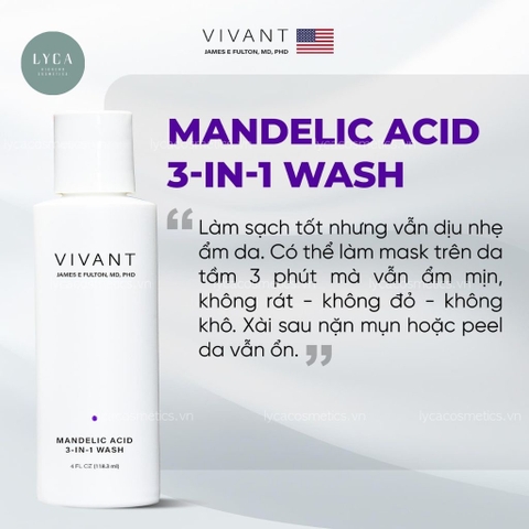 [VIVANT] Sữa Rửa Mặt Làm Sạch Sâu Vivant Skincare Mandelic Acid 3 in 1 Exfoliating Cleanser 115ml